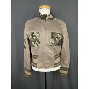 Vintage By Jordache Jacket Womens Large Tan & Camouflage Jersey High Collar